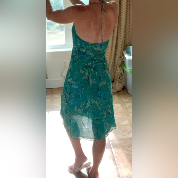 Floral Halter Tie Neck Dress in Turquoise Blue Green size 8 - Picture 4 of 10